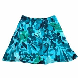 Y2K Vintage Express Tropical Floral Ruffle Mini Skirt (Turquoise/Blue) Size XS